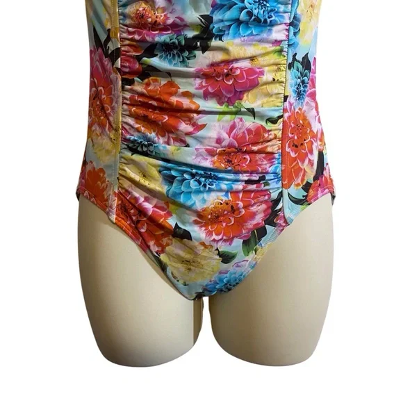 Anthropologie Seafolly Australia Size 12 Pretty Garden Halter One Piece Swimsuit - Picture 5 of 7